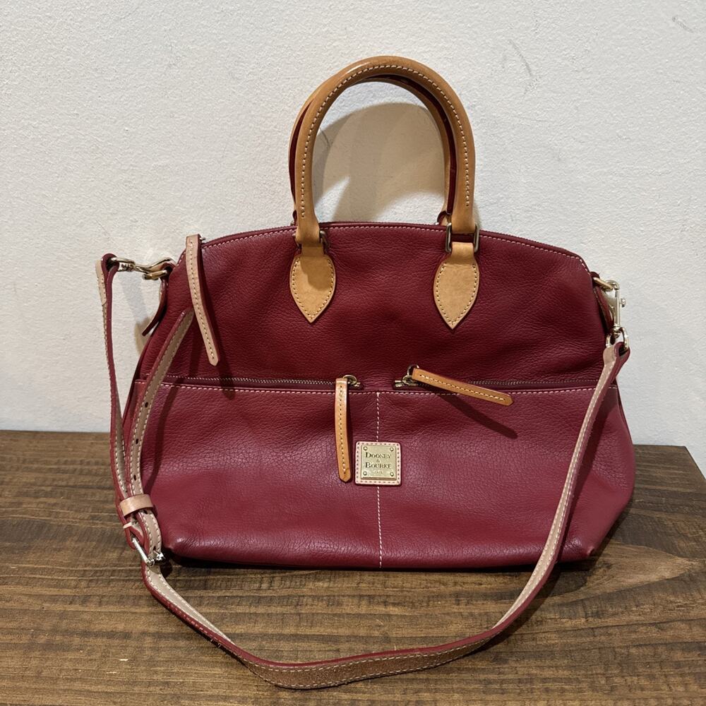 Dooney & Bourke Pebble Grain Zip Satchel WINE/DEEP RED Leather Purse